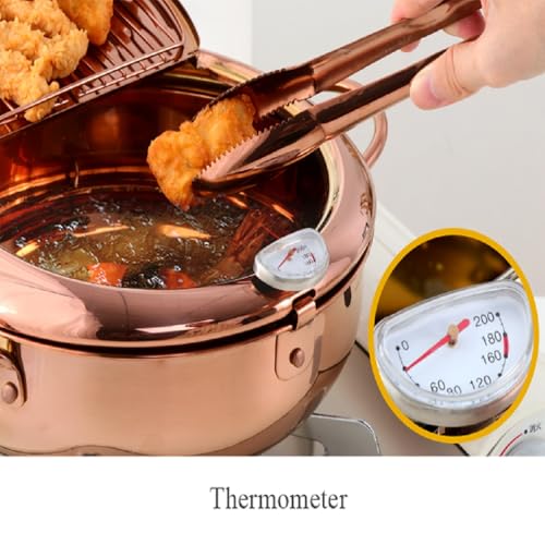 Upfood Japanese Style Tempura Frying Pot, 304 Stainless Steel Golden Deep Fryer Pot with Lid, 9.8