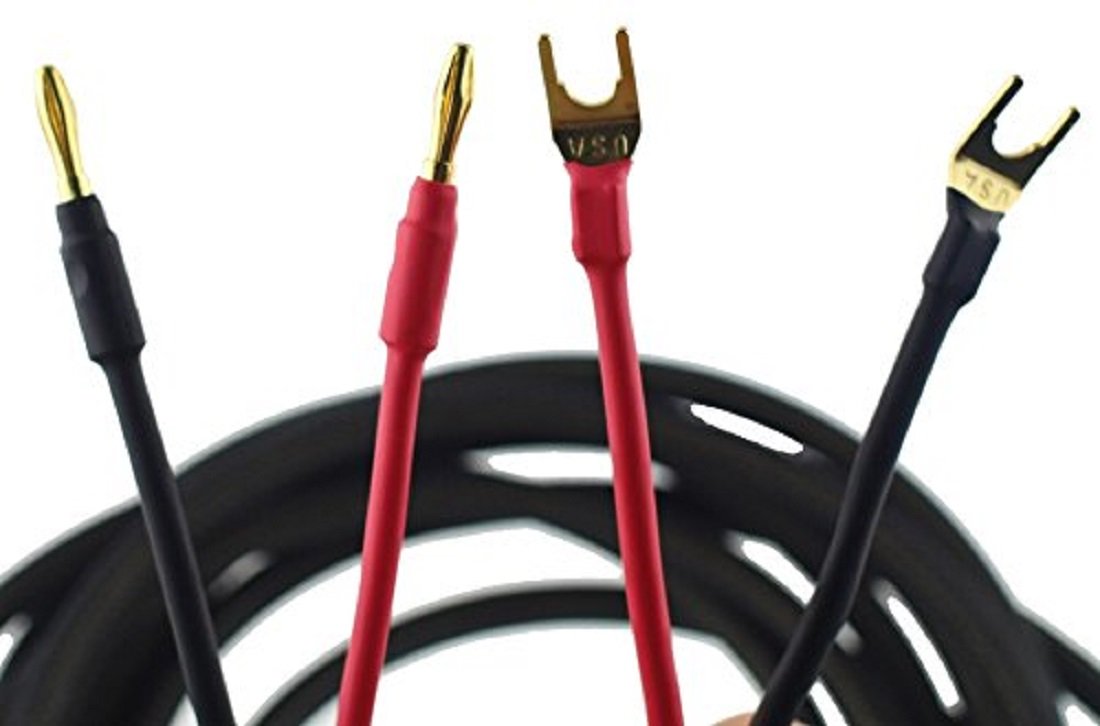 WYVERN Black 8.202 ft HiFi Speaker Wire (Pair) - Banana to Spade Plugs - 24k Gold Plated Connectors - Audio Cable for Speakers