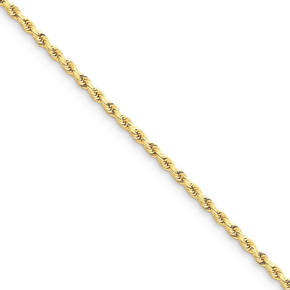 Real 14kt Yellow Gold 2.25mm Diamond Cut Rope with Lobster Clasp Chain; 9 inch