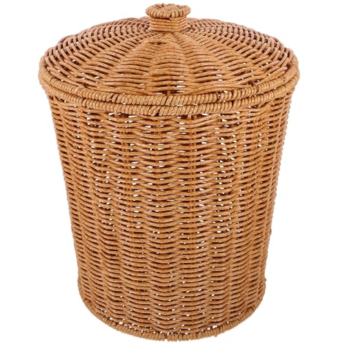 Magiclulu 2ZV8P3O366EU1243RHW32 Wicker Trash Can With Lid Woven Waste Basket Garbage Cans Waste Paper Bin Laundry Basket Rubbish Basket Sundries Basket cover