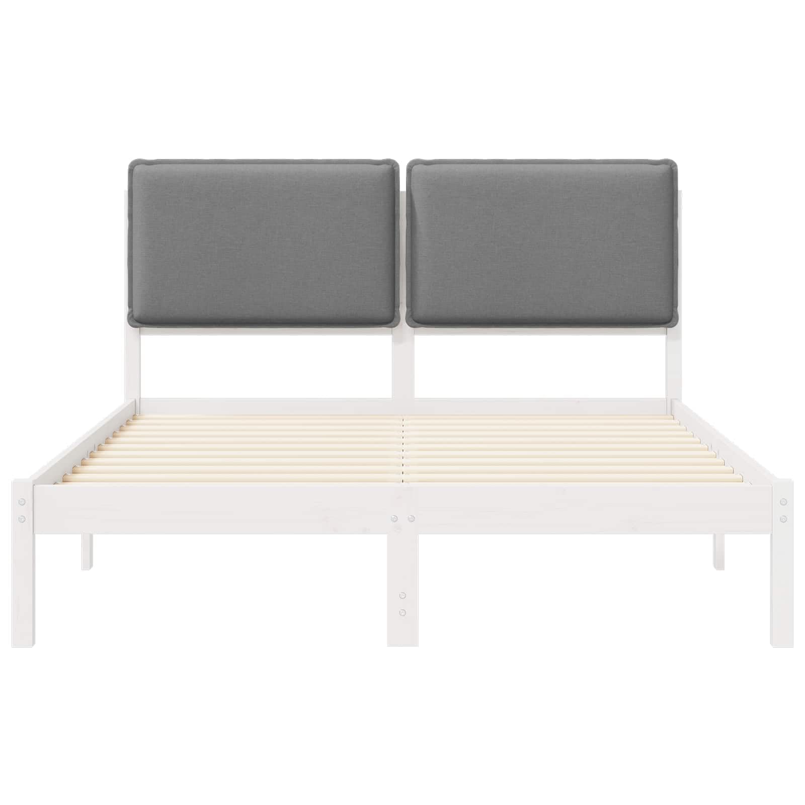 Drewniany z tapicerowanym wezgłowiem nowoczesny Jasnoszary 135 x 190 cm | Ramka łóżka z tapicerowanym wezgłowiem Jasnoszary 135x190 cm drewno sosnowe, nowoczesny design, tapicerka z lnu, miękki