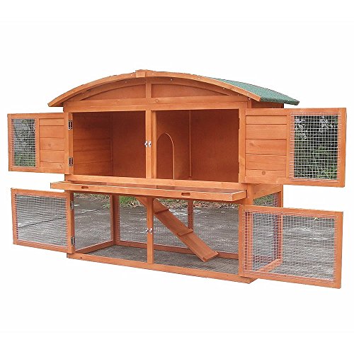 Melko Hasenstall Kleintierhaus mit Freilaufgehege, 120 x 56 x 98 cm, aus Holz, inkl. Rampe und Runddach – Bild 6