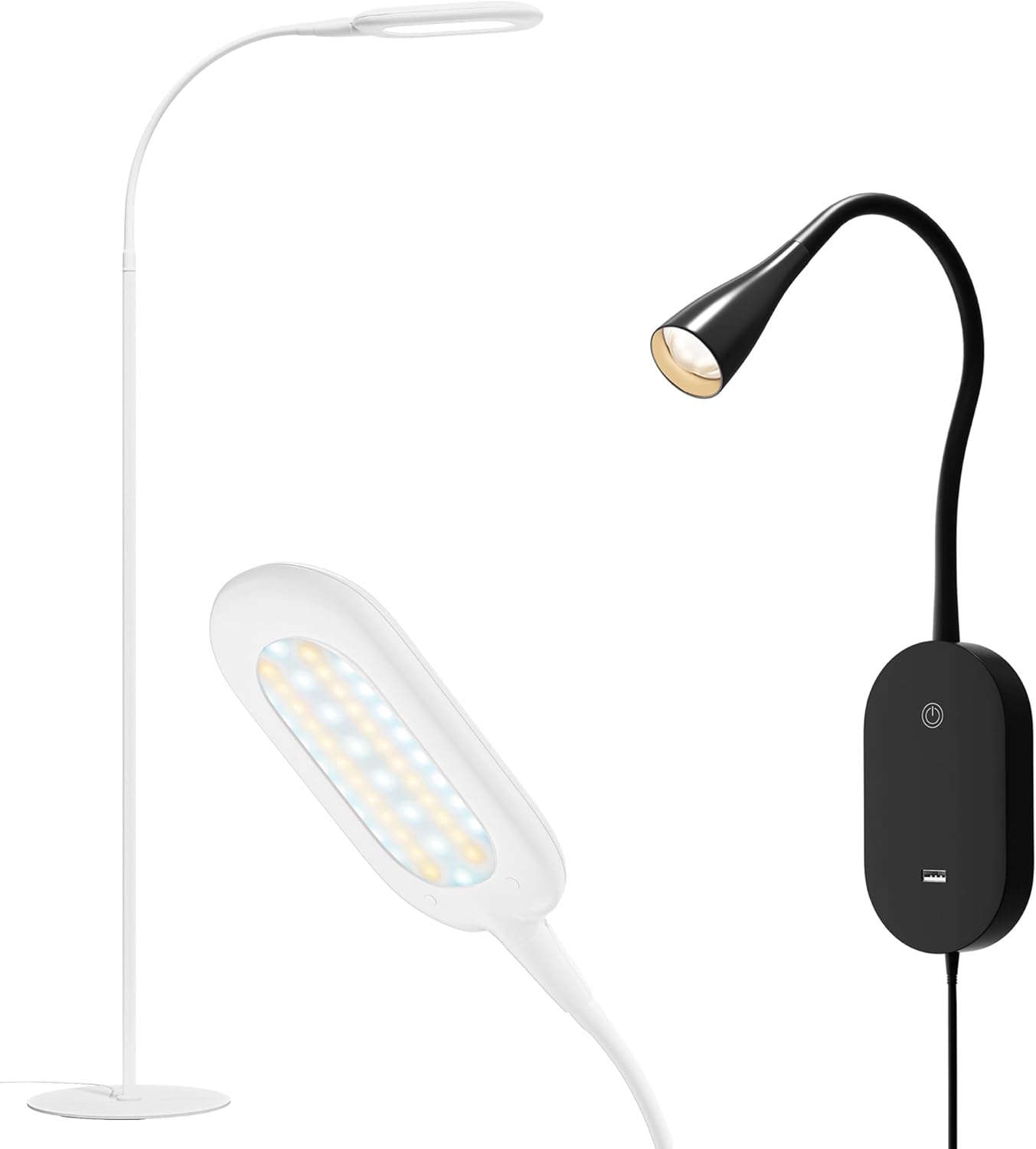 Eye-Care LED Reading Lamp for Bedroom Set | Black & White Book Reading Light Bundle