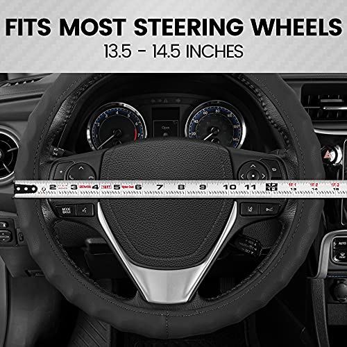 Image of BDK SW-899-SK Genuine Leather Car Steering Wheel Cover 13.5 inch-14.5 inch (Small /Black) - Universal Fit, Easy Installation