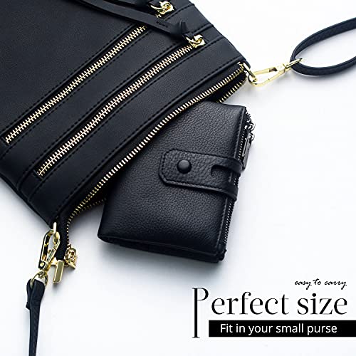 Bveyzi Small Soft Leather Wallet For Women Rfid Blocking Ladies Card Holder With Double Zipper Pocket (Black) #TOP1