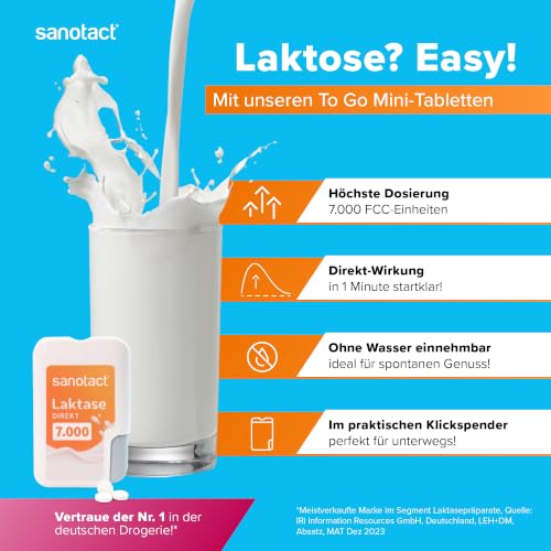 sanotact Laktase 7.000 DIREKT (90 Mini Laktasetabletten) • Laktose Tabletten für jeden Tag • Bei Laktoseintoleranz… – Ansicht 3