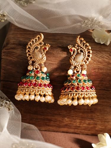 Image of Rubans Jhumka Earrings Gold Plated Stylish Traditional Trendy Jewellery Gift for Women & Girls