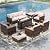 PHI VILLA 10-Piece Outdoor Sectional Patio Conversation Set with 56" Fire Pit Table Table, Outdoor Rattan Furniture Patio Set for 9 Seats with Cushions, Beige