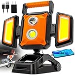 SYLSTAR Projecteur LED Rechargeable 40W 4000LM, Projecteur Chantier avec Pince, Pliable & Rotatif 360° avec 5 Modes, Lampe de Chantier à Batterie avec Aimant pour Atelier, Garage et Réparation