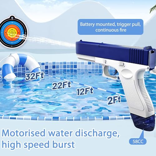 Image of WISHKEY Water Blaster Gun Toy with Rechargeable Battery, Long-Range High-Powered Water Gun, Large-Capacity Water Tank, Durable Kid-Safe Design for Outdoor Summer Fun (Pack of 1, Blue)