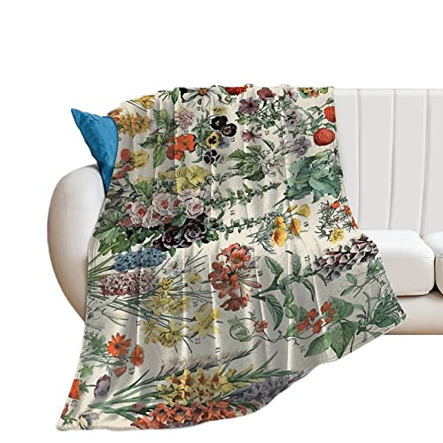 Herbs Flowers Encyclopedia Weeds Meadows Plants Vintage Flannel Fleece Throw Blankets 50"X40" Fluffy Winter Fall Blanket Cozy Soft Fuzzy Plush Home Decor For Couch Bed Sofa Bedroom Living Room Travel #TOP1