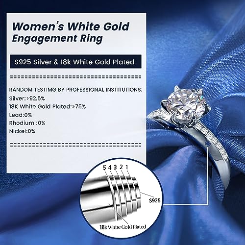RINEY&KY Moissanite Engagemeng Rings for Women Lab Created Moissanite Rings 18K White Gold Plated Sterling Silver Diamond Ring Promise Rings for Her Anniversary Rings for Women Girls Wife Mother2