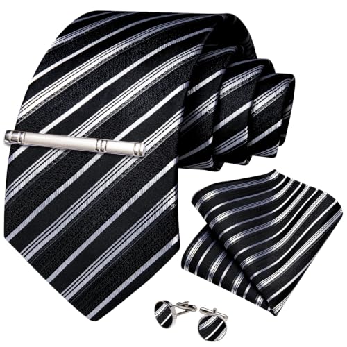 Image of DiBanGu Mens Silk Tie Formal Striped Necktie and Pocket Square
