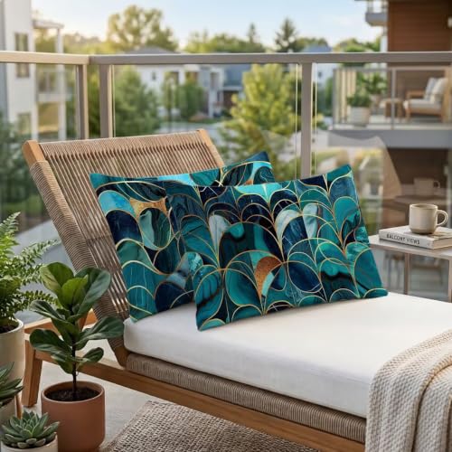 Housse coussin extérieur imperméable 40x60 taie oreiller rectangulaire jardin canapé - 4