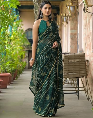 Image of SIRIL Women's Georgette Bandhani Printed Saree With Unstitched Blouse Piece