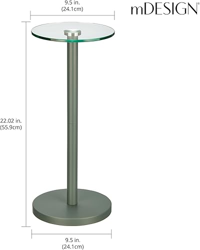 Miniatura 3 de mDesign Mesa de noche lateral o final de cristal, pequeña y moderna mesita de noche de metal con acento redondo para sala de estar, dormitorio,