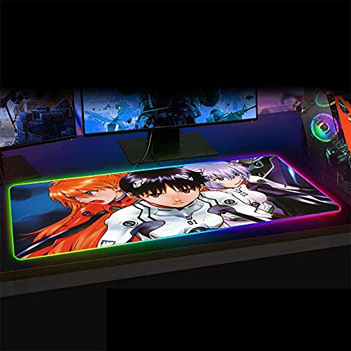 Anime Evangelion LED Glowing Large RGB Gaming Mouse Pad Keyboard Mat for Laptop PC Gamer Anti Slip Table Mat 31.5x11.8 inches