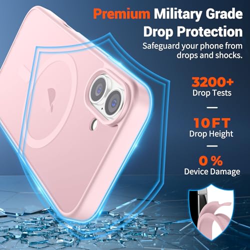 Image of SUPFINE Magnetic for iPhone 16 Case (Compatible with MagSafe) (Military Grade Drop Protection) Translucent Matte Shockproof Phone Cover,Light Pink