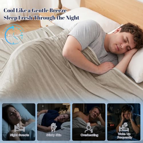 Image of PHF Cooling Blanket Queen Size 90 inchx90 inch, Double-Sided Cooling for Hot Sleepers (Q-Max 0.46+), Lightweight Breathable Summer Blanket for Night Sweats with Rayon Derived from Bamboo, Taupe
