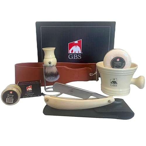 G.B.S Elegante juego de afeitado Maquinilla de afeitar recta lista para afeitar, estropo de afilar afilado, estuche de cuero de afeitar recto,