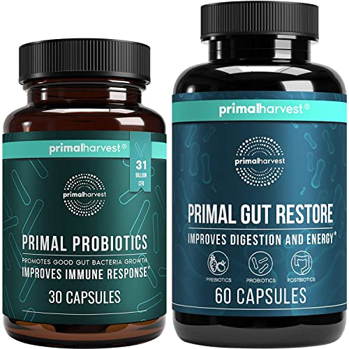 Primal Harvest Probiotics & Gut Health Supplements For Women And Men Pre And Probiotics With 31 Billion Cfu And Gut Restore Digestion Pills Bundle #TOP20