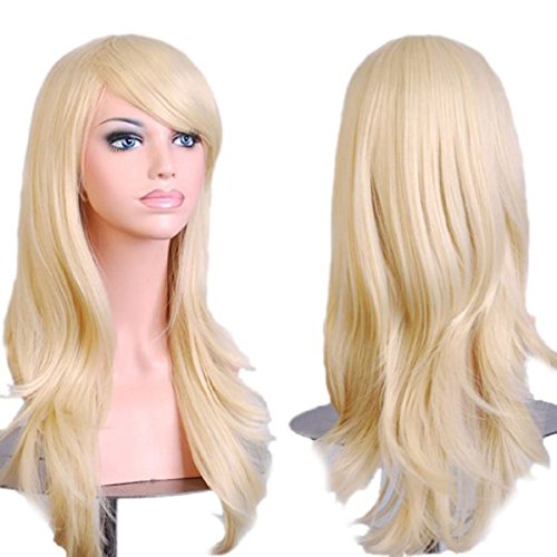XVbond Women's Wig 28" Fluffy Curly Wavy Hair Wigs for Girl Heat Friendly Synthetic Cosplay Halloween Party Wigs with Wig Cap (Blonde)