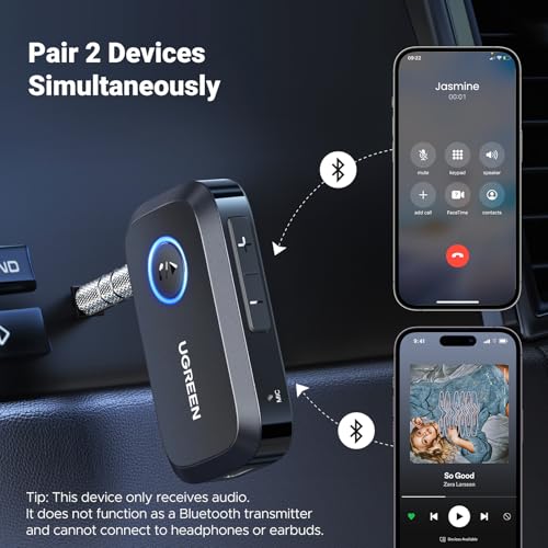 UGREEN Bluetooth 5.4 Receiver for Car AUX - Hands-Free Adapter with Noise Cancellation 90748