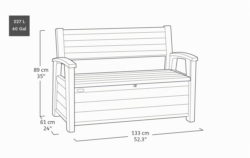 Keter Banco de jardín Deco, Acabado Efecto Madera Walnut, Compartimento contenedor, 227 l, 151,7 x 72,5 x 70 cm