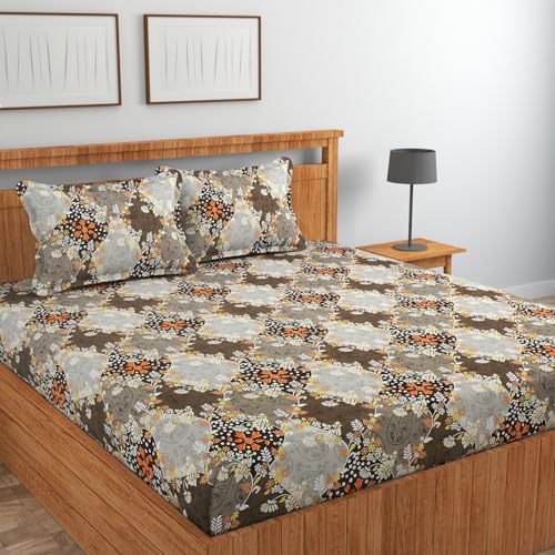 Image of Jashan Elastic Fitted Bedsheet for Double Bed King Size-Cotton- with 2 Pillow Covers | Size - 72x78+8 inches (Multicolor)