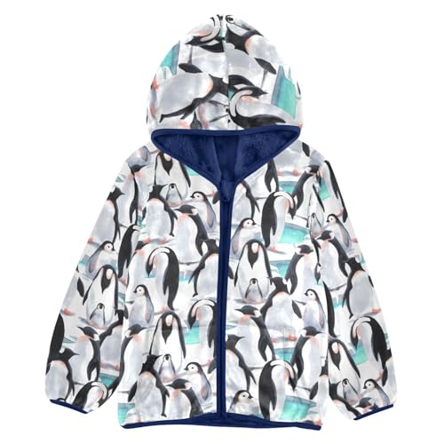 Boys' Fleece Hoody Jacket Zip Up Coat Warm Fall Winter Plush Jacket Penguin Watercolor Long Sleeve Outerwear