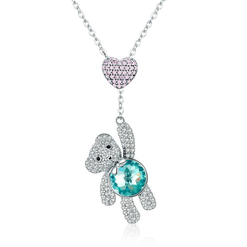 100% Argento Sterling 925 Rosa CZ Cuore e Simpatico Orso Animale collane con Ciondolo per Le Donne Gioielli in Argento Regalo
