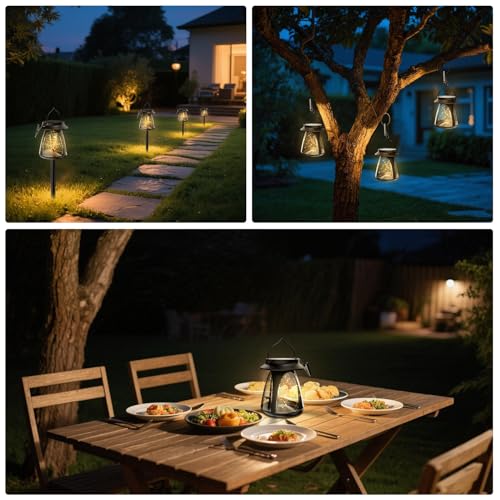 Lampe de sol décorative suspendre : lot de 4 lanternes solaires extérieur - 7