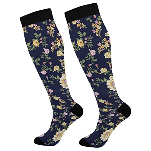 Wusikd Gold Pink Floral Compression Socks for Women and Men Circulation Funny Long Socks for Athletic Running 1