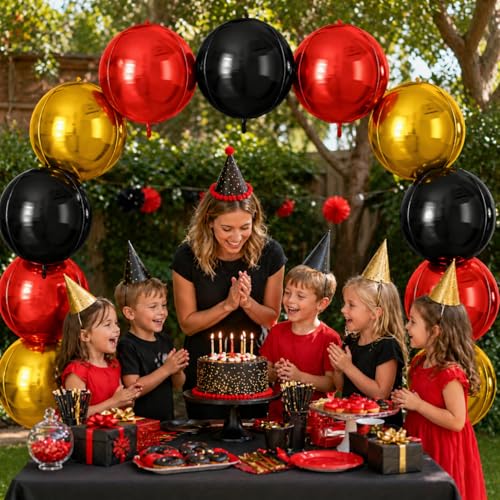 Image of 9 Pcs Red Black Gold Round Foil Balloons,22 Inch Round Balloons