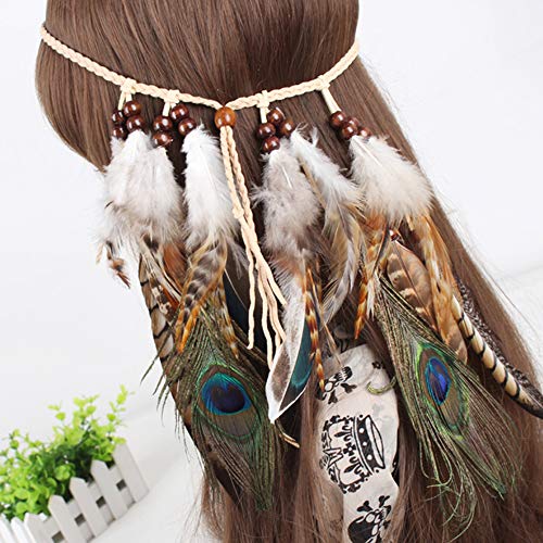Feather Headband Hippie Indian Boho Hair Bands Tassel Bohemian Halloween Hair Hoop Women Girls Crown Hairband Party Decoration Headdress Cosplay Costume Headwear Headpiece Hair Accessories Strips #TOP3