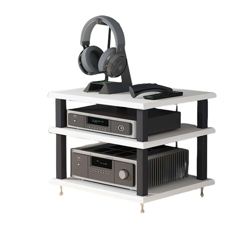 4-poziomowy stojak na audio HiFi, drewniany stojak na multimedia, na biurko, mała szafka stereo i odtwarzacz płyt, oszczędność miejsca, półka do biura/sypialni, biały, 25 cm