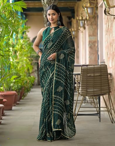 Image of SIRIL Women's Georgette Bandhani Printed Saree With Unstitched Blouse Piece
