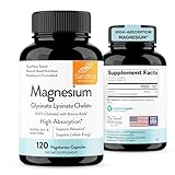 Sandhu's Magnesium Glycinate Lysinate | 120 Easy to Swallow Chelated Vegan Capsules | Magnesium Lysine Chelate Supplement for High Absorption | for Best Sleep, Leg Cramps, Relaxation