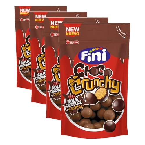 Fini Chococrunchy Bolas de Maíz Crujientes Recubiertas de Chocolate con Leche, 115g (Paquete de 4)