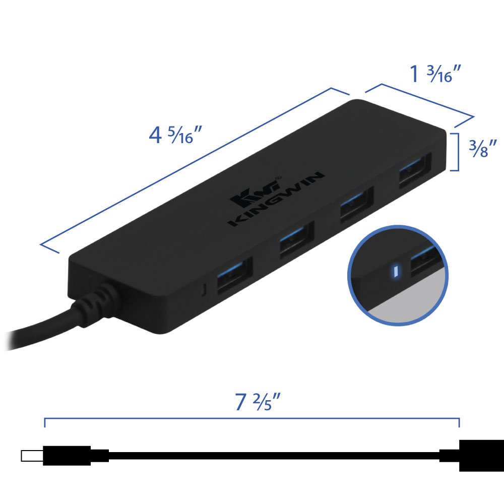 Kingwin Hub USB 4 porte USB 3.0 Data Hub per Mobile SSD, MacBook, Mac Pro/Mini, iMac, Chromebook, Surface Pro, USB Flash Drives, Notebook PC, XPS, e More [Ultra Slim]