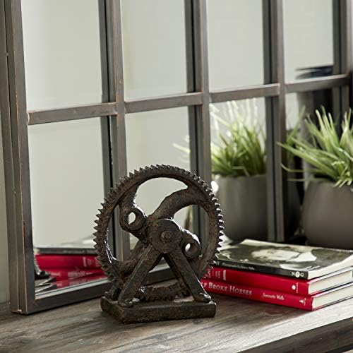 Deco 79 Polystone Gear Sculpture, 8" x 4" x 9", Brown