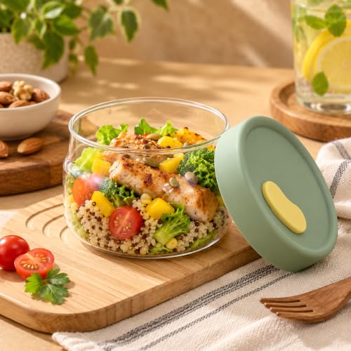 Image of bellemax 900ML Glass Storage Jar with Airtight Leakproof Lid | Transparent Food Storage Containers for Kitchen, Fridge & Pantry | Glass Salad, Fruit, Snack, Dry Fruit Set of 2