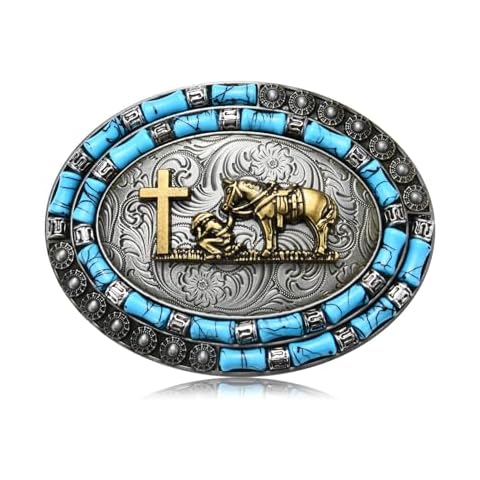 KOORASY Western Cowboy Cross Prayer Belt Buckle for Men, Texas American Religious Belt Buckles Turquoise Bead Cover