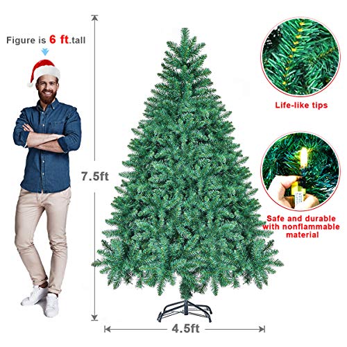 2020 Newest Christmas Tree 7.5ft Hinged Artificial Christmas Pine Tree Holiday Decoration Metal Stand 1200 Tips Easy Assembly