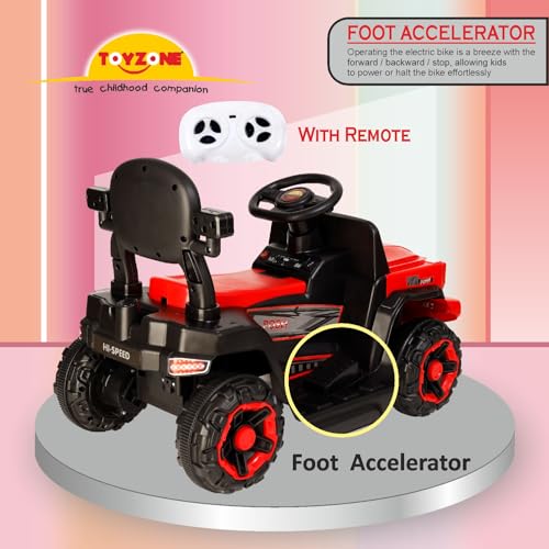 Toyzone Posh Electric Car Ride on Jeep with Remote - Red | Rechargeable Car 6V & 6.5ah Battery | Music Player with Bluetoooth & USB | 6 Month Battery Warranty | Make in India | Kids 2+ Years - Image 4 thumbnail