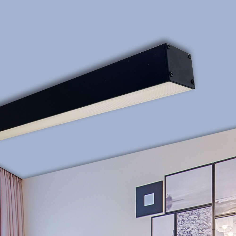 FactorLED Lámpara Techo Lineal POTSDAM 2M, 72W, 7200Lm, Colgante o en Superficie, Altura Regulable, Dimmable TRIAC, 45x40x2000mm, luz para Hogar Cocina Salón Comedor y Oficina (NEGRA, Luz Fría)