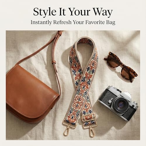 Image of Flower Purse Strap Replacement Embroidery Crossbody Shoulder Strap for Handbag Canvas Purse Extender Accessories