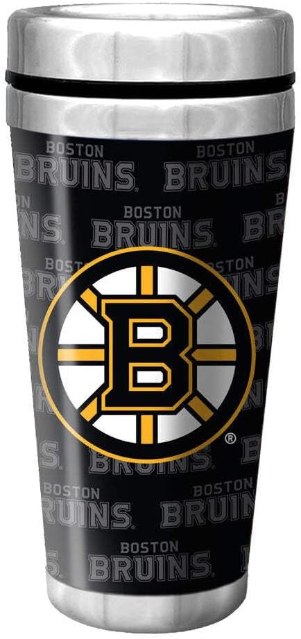 Sports Decor Boston Bruins Travel Mug - 16 oz Insulated Stainless Steel, Modern Black, NHL Licensed