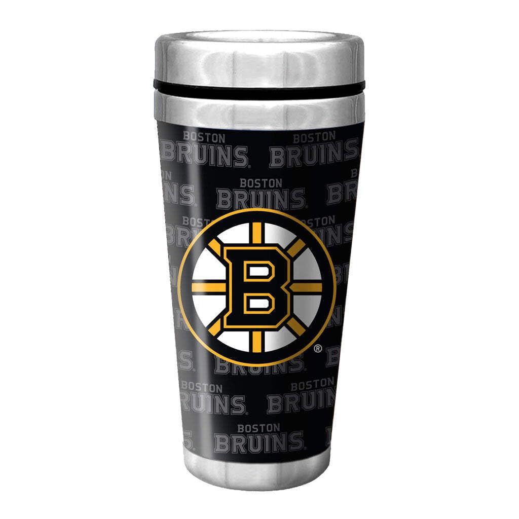 Sports Decor Boston Bruins Travel Mug - 16 oz Insulated Stainless Steel, Modern Black, NHL Licensed