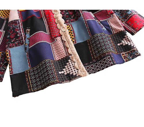 Manteaux d'hiver veste à capuche boutonnée en sherpa patchwork ample